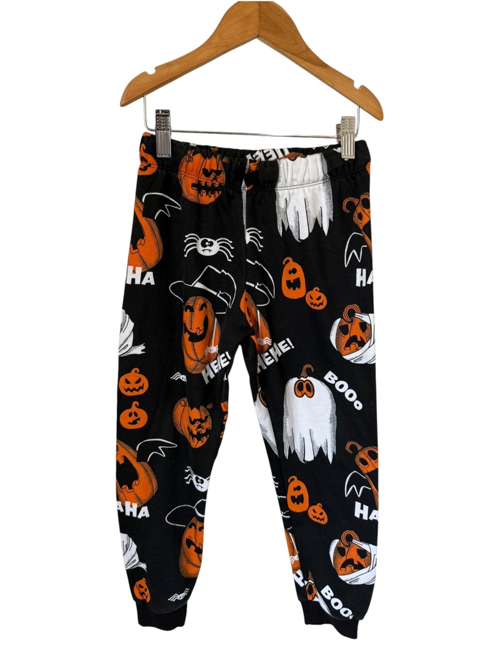 H&M Black Orange White Halloween Pumpkin & Ghost Joggers Size 6